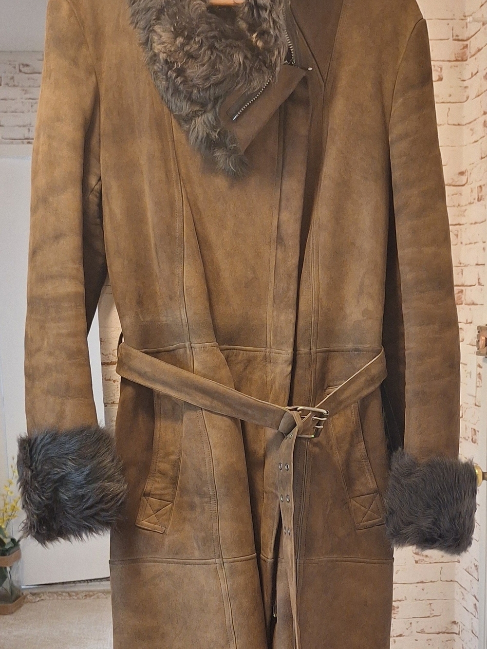 Patrizia Pepe Brown Suede Shearling-Lining Coat